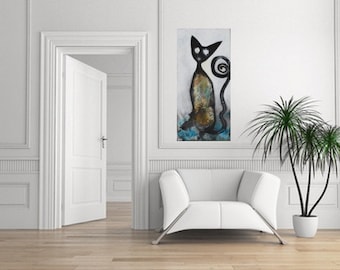 Abstract painting, black blue white picture, abstract art, acrylic painting, pictures on stretcher, abstract picture, abstract image, cats