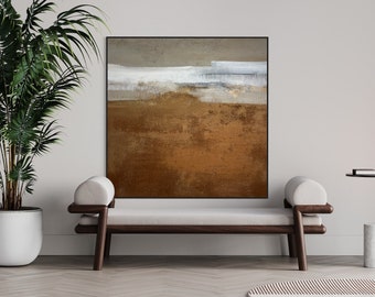 Tableau avec structure en terre format carré 120 x 120 cm, sur la plage des pins, peinture sur toile