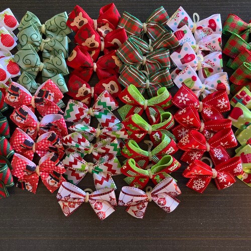 30 Small Light Weight Double Looped Chiffon Dog Bows Dog Etsy