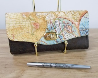 Handmade Map Purse NCW Wallet, The original Necessary Clutch Wallet with card slots and room for coins and notes