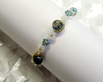 parelarmband blauwgroen goud