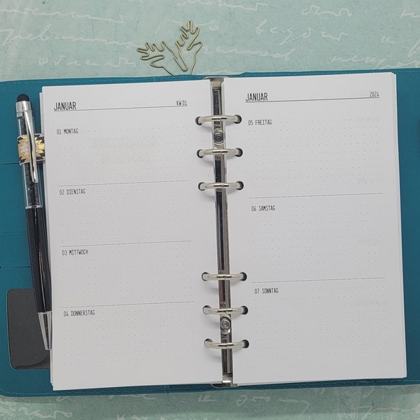 Kalendereinlagen 1 Woche auf 2 Seiten DATIERT! (W 0102) Größe A5 II Personal II Pocket
