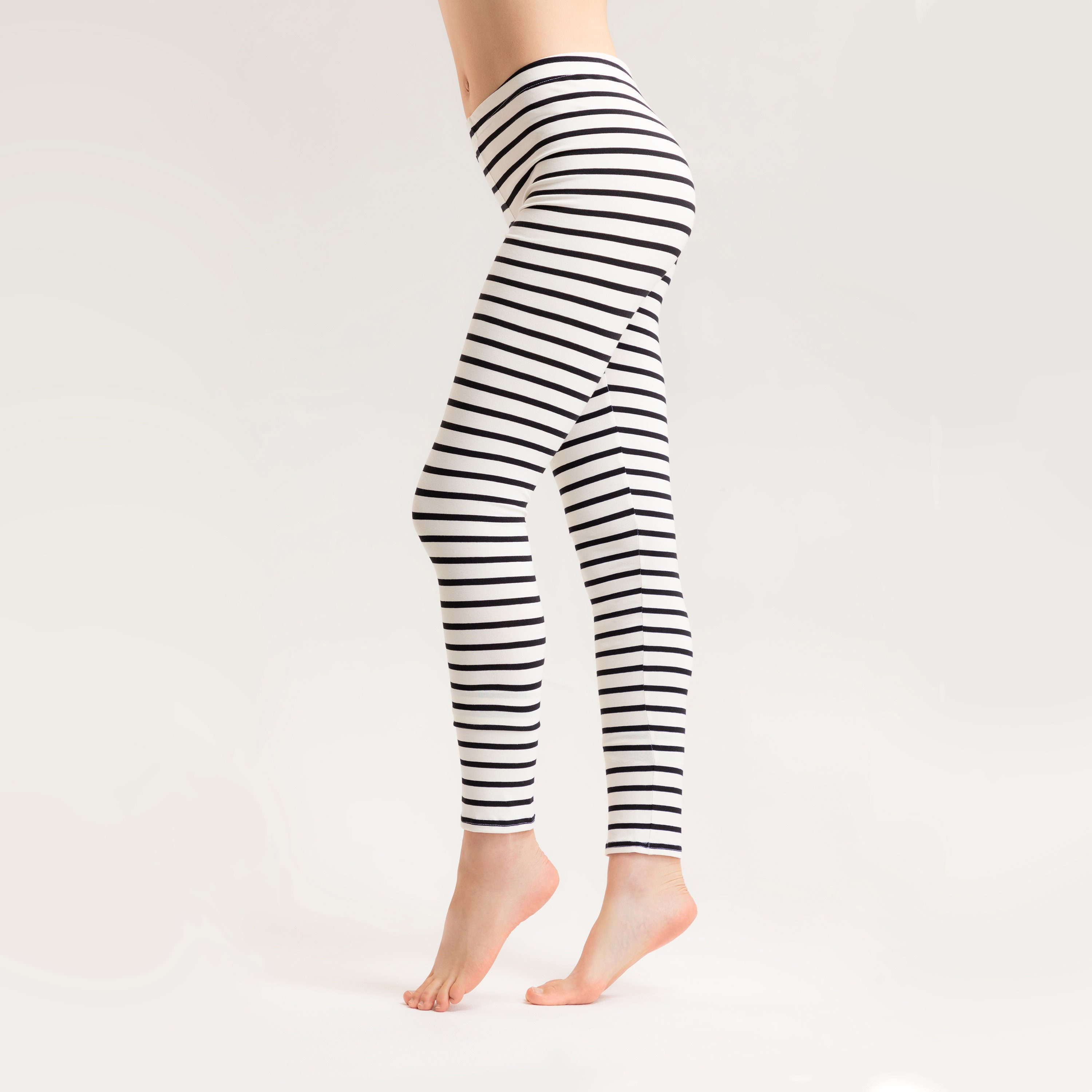 Navy White Striped Leggings, Horizontal Stripe Leggings, Stripes