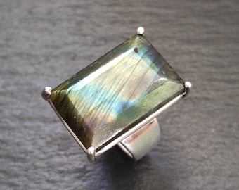 Bague Labradorite facettée 925 argent sterling taille 55 fait main unique R1725