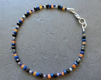 Lapis Lazuli Spinel Carnelian Tourmain Bracciale 925 Sterling Argento 15.5ct AB228