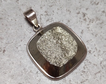 Pyrite Raw Stone Pendant 925 Sterling Silver Unique Handmade Healing Stone A1162