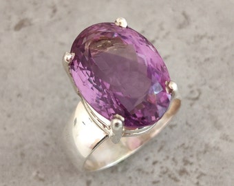 Amethyst Ring faceted 925 Sterling Silver Size 57 Handmade Healing Stone R1748