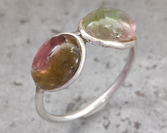 Pastèques Tourmaline Bague 925 Argent Sterling Taille 55 Fait à la main Unique R1774