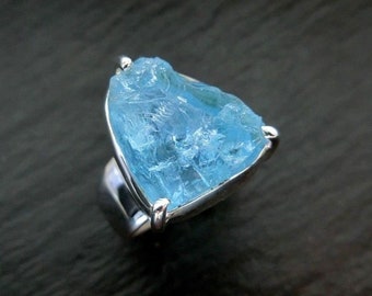 Topaz Raw Stone Ring Unique 925 Sterling Silver 54.5ct Handmade Size 57