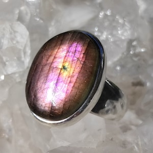 Labradorite Healing Stone Cabochon Ring Purple 925 Sterling Silver Handmade R1859