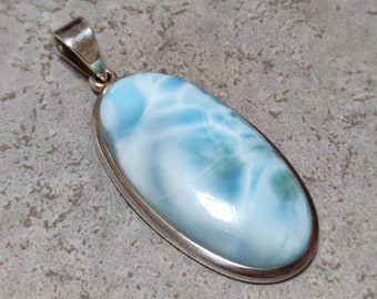 Larimar Dom.Rep. Pendentif Heilstein 925 Argent Sterling Fait à la Main Unique A1171