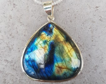 Labradorite Cabochon Pendentif 925 Argent Sterling Fait à la Main Unique A1109