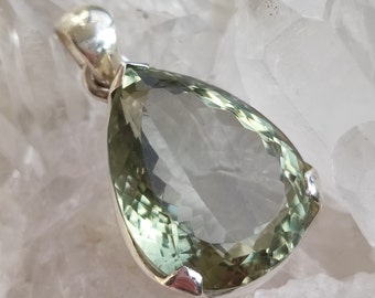 Grüner Amethyst Prasiolith Anhänger facettiert Heilstein 925 Sterlingsilber A1378