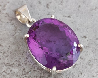 Amethyst pendant Brazil faceted 925 sterling silver unique healing stone A1201