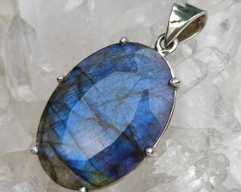 Labradorite Healing Stone Pendentif Faceted 925 Sterling Silver Handmade A1313