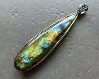 Ciondolo in pietra curativa labradorite 925 argento fatto a mano rarità A1054