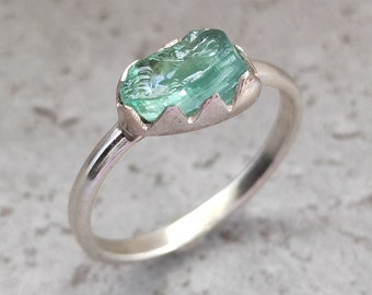 Tourmaline Raw Stone Ring 925 Sterling Silver Size 57 Handmade Unique R1773