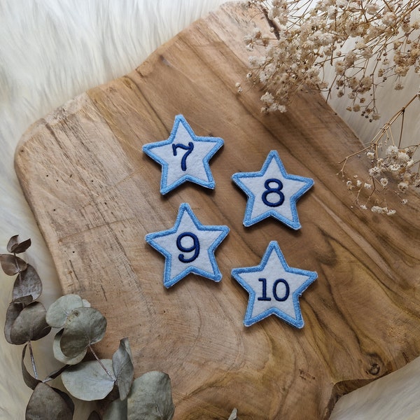 Zahl "Stern" für Geburtstagskrone, Wechselzahl mit freie Farbwahl, Druckknopf oder Klett