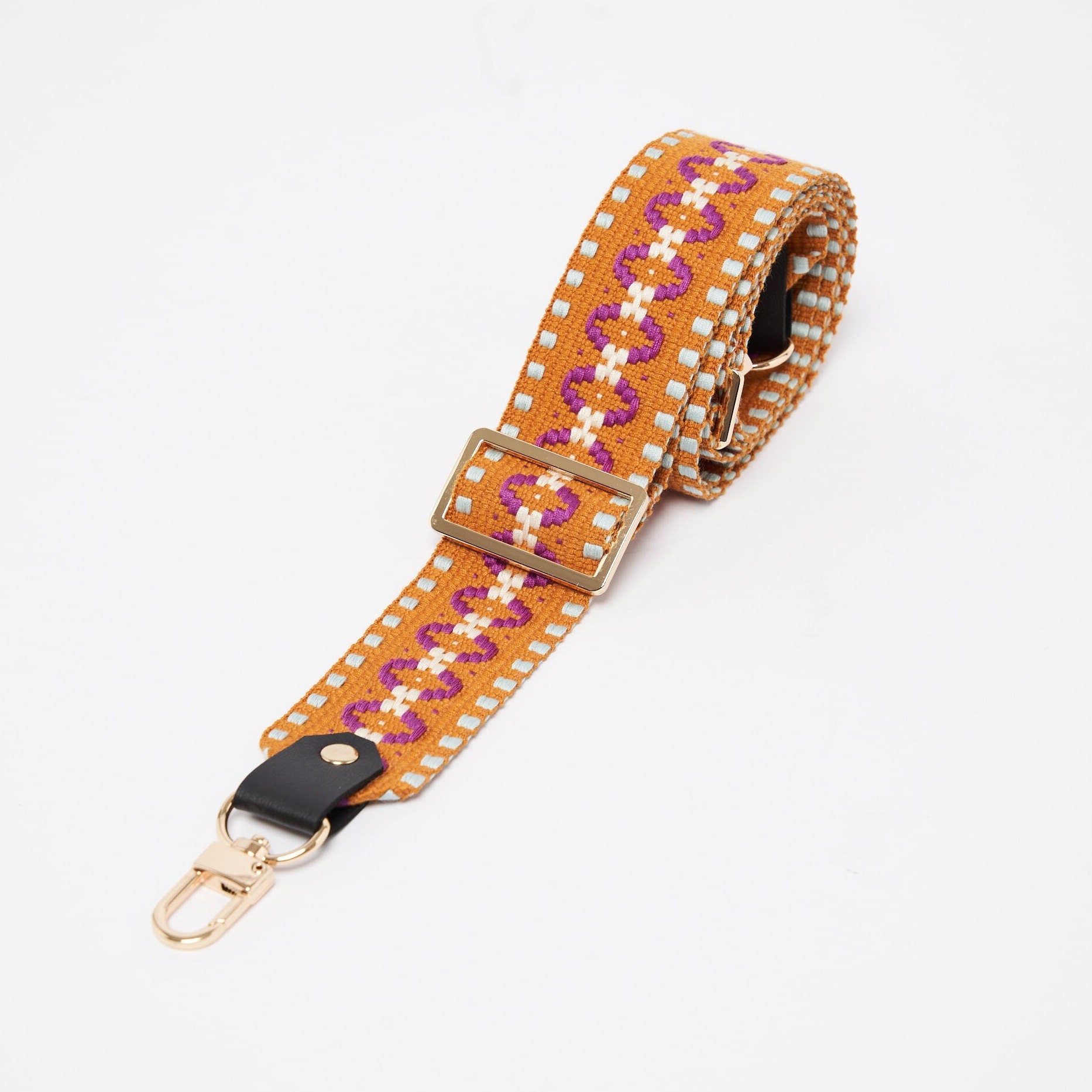 Bag strap CANDY / cognac rhombus - cognac/purple/white/light blue