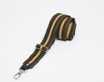 Bag strap CANDY / herringbone - dark blue/olive green/curry