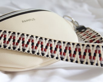 Bag strap CANDY / zig zag - cream/black/grey/wine red