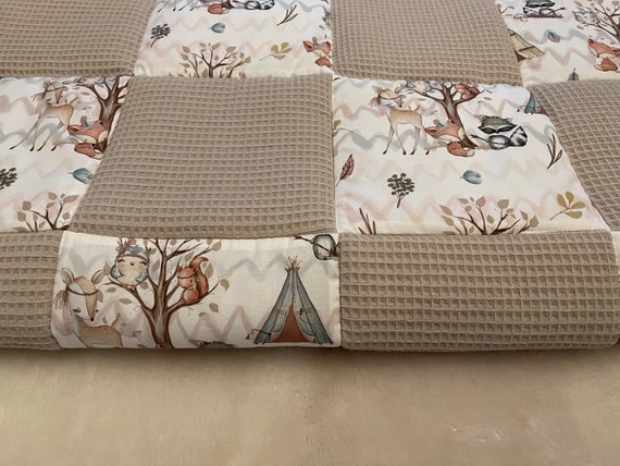 Babydecke Krabbeldecke Waldfreunde, Waldtiere, Waffelpique, hellbeige