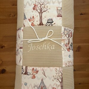 Baby blanket crawling blanket forest friends, forest animals, waffle pique, light beige image 7