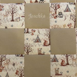 Baby blanket crawling blanket forest friends, forest animals, waffle pique, light beige image 5