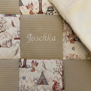 Baby blanket crawling blanket forest friends, forest animals, waffle pique, light beige image 6