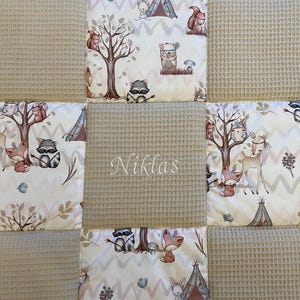 Baby blanket crawling blanket forest friends, forest animals, waffle pique, light beige image 4