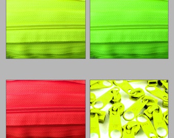 EUR 0.70/meter 5 m endless zipper + 10 zippers neon yellow neon orange neon green spiral