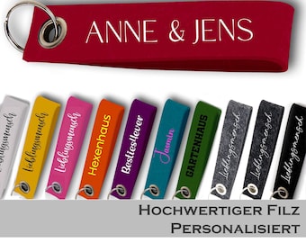 Personalisierter Filz Schlüsselanhänger – Schlüsselband mit individuellem Text Wunschtext /Wunschnamen / Muttertag / Firmennamen Anhänger