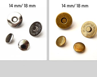 Magnetknopf/-verschluss mit Nieten 14 mm/ 18 mm silber, messing Taschenknopf