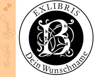 Exlibris Stempel - Ex Libris Stempel - Exlibrisstempel mit Wunschname INITIALE  No.exl-10328