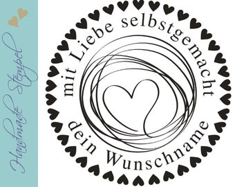 Personalisierter Stempel mit Text: "Mit Liebe selbstgemacht"  Handmade Stempel Homemade Stempel No.HO-100014