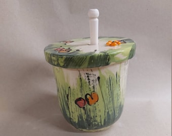 Honey pot jam pot jar with spoon ceramic in many colors