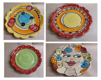 Dessert plate ceramic handmade with wavy edge in many colors