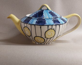 Teapot pot ceramic 1.5 liters in blue yellow unique design