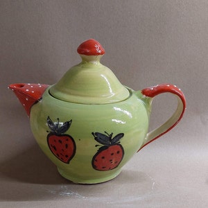 Teapot ceramic 1.2 liters handmade in strawberry design