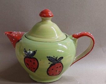 Ceramic teapot 1.2 liters handmade in strawberry design