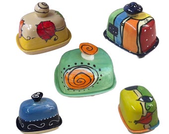 kleine handgefertigte Butterdose Keramik  für 100-135g Butter in verschiedenen Mustern - wird bei Kauf hergestellt