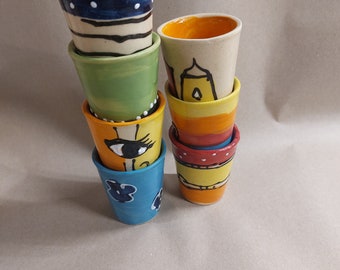 Egg cup shot glass stackable ceramic handmade in many designs