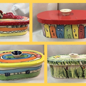 large rustic oval bread pot bread box lunch box "chleb" ceramic in different patterns