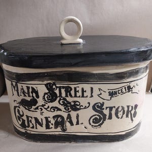 Grande, rustico portapane ovale XL/portapane/portapane in ceramica "1920" con motivo di manifesto pubblicitario - realizzato su ordinazione