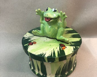 Cookie jar, pastry jar, treat jar, storage jar ceramic with frog