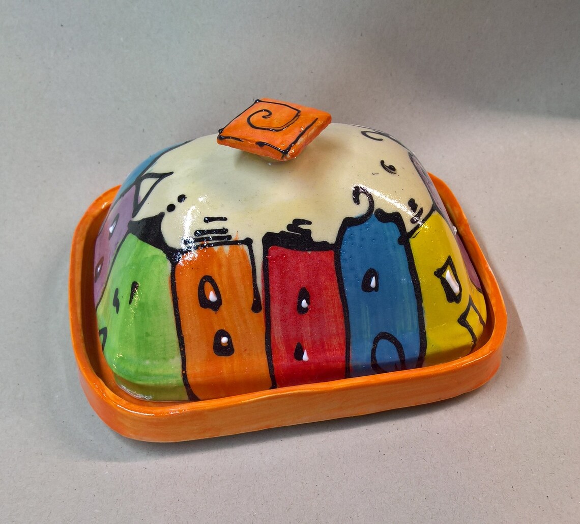Butter Bowl Rojal Ceramic for 250g Butter in Colorido Pattern Etsy
