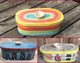 large rustic oval bread bin bread box bread box "chleb" ceramics in different patterns