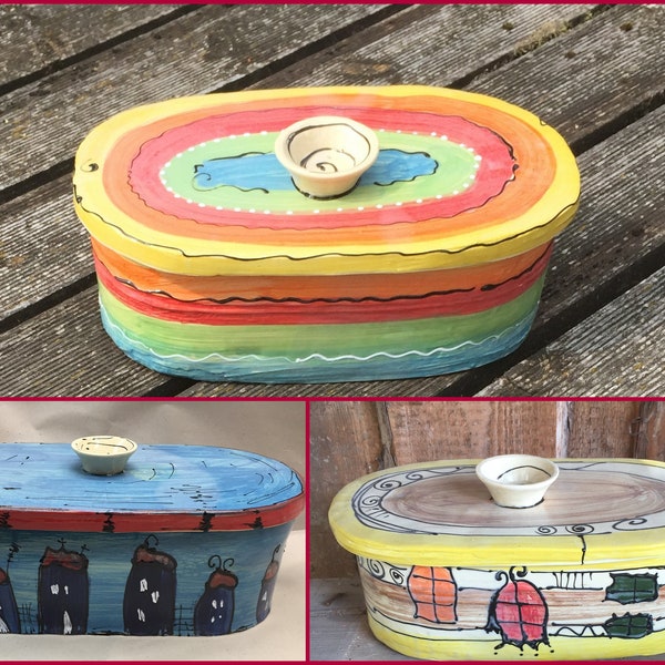 large rustic oval bread bin bread box bread box "chleb" ceramics in different patterns