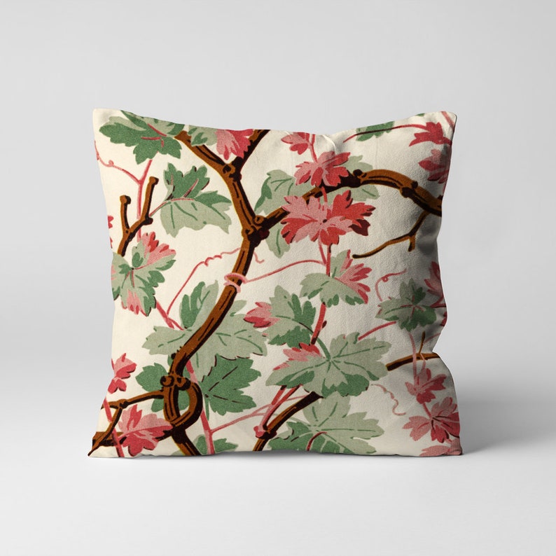 Red And Green Vine Patterned Decorative Throw Pillow Etsy