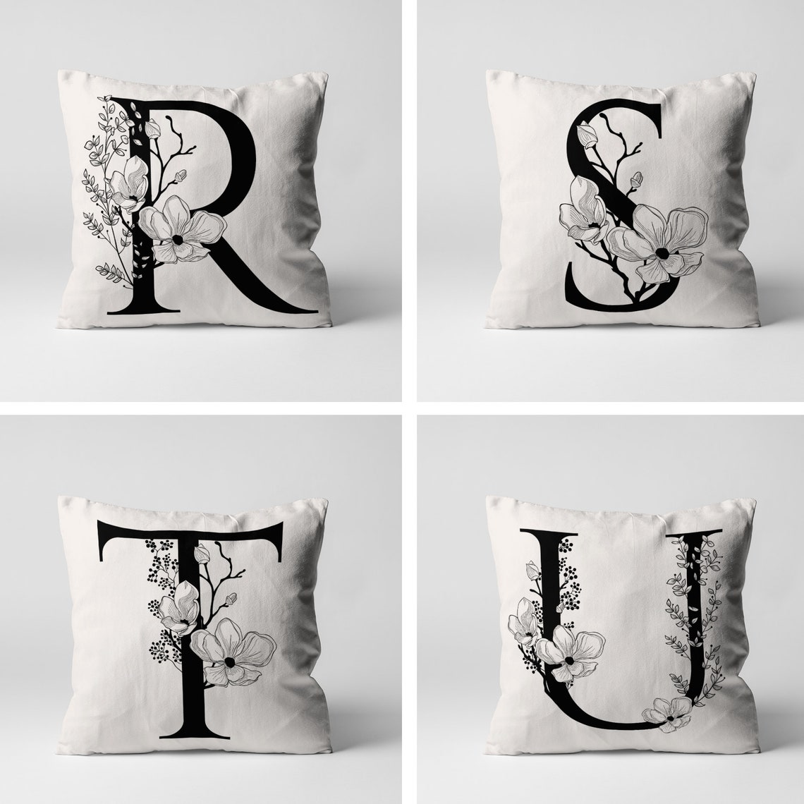 Floral Monogram Throw Pillow Wedding or Birthday Gift Etsy